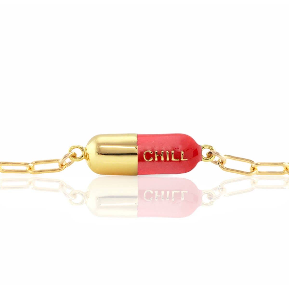 Kris Nations - Chill Pill Charm Bracelet 18K Gold Vermeil | Sterling Silver Charm Gold Filled | Sterling Silver Drawn Cable Chain Multiple Colors Lobster Clasp Nickel Free Ships from CA