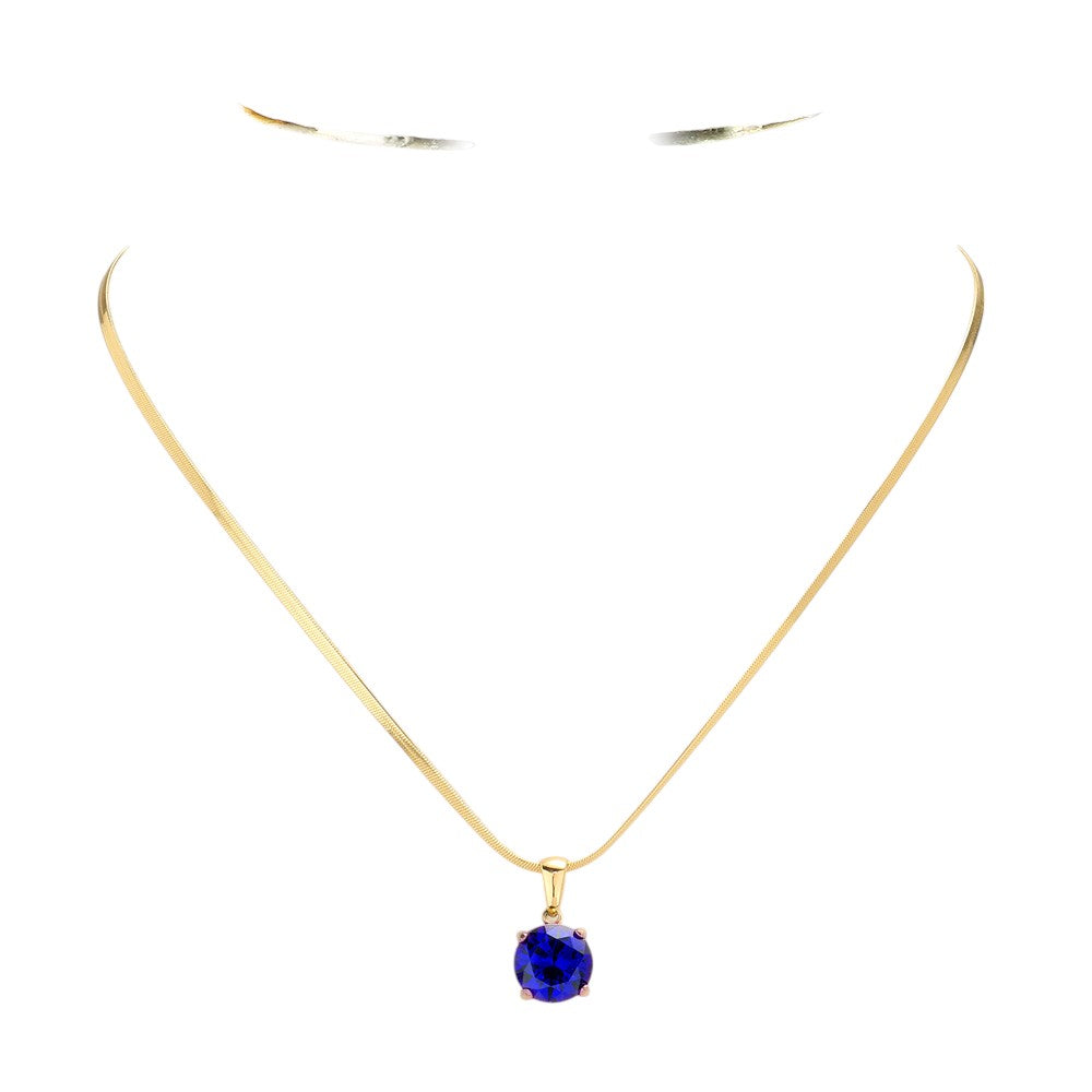 18K Gold Dipped Stainless Steel CZ Round Pendant Necklace