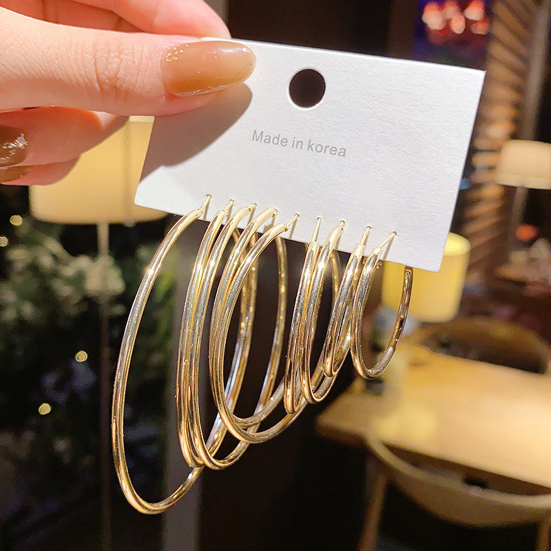 Sier Needle High-key Dignified Large Circle Rings