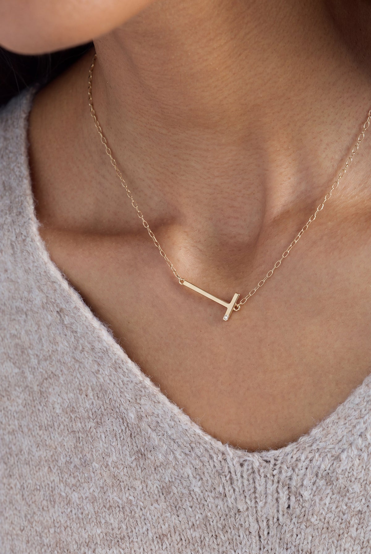 Initial T Precious Elongated Necklace