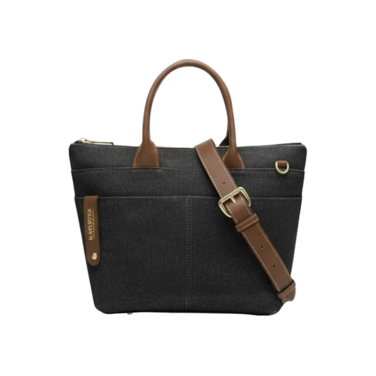 Dot Tote | Black Washed Canvas + Brown