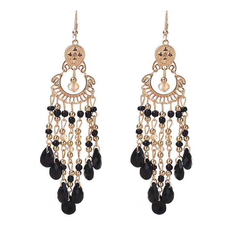 Bohemian Gem All Match Water Drop Tassel Earrings