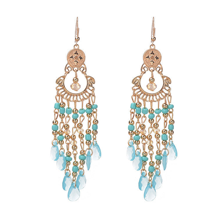 Bohemian Gem All Match Water Drop Tassel Earrings