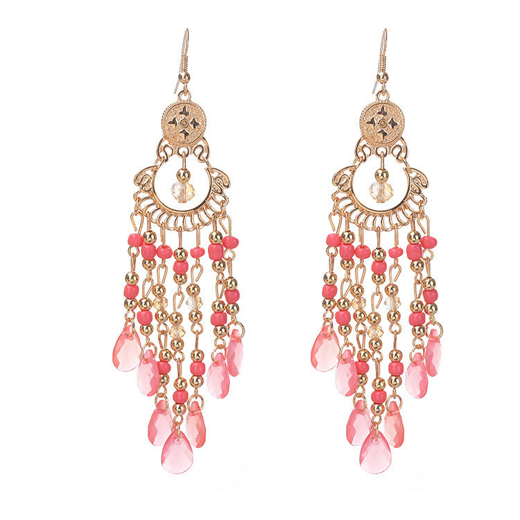 Bohemian Gem All Match Water Drop Tassel Earrings