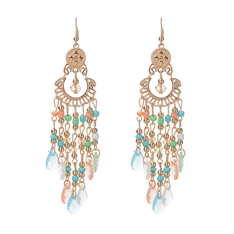 Bohemian Gem All Match Water Drop Tassel Earrings
