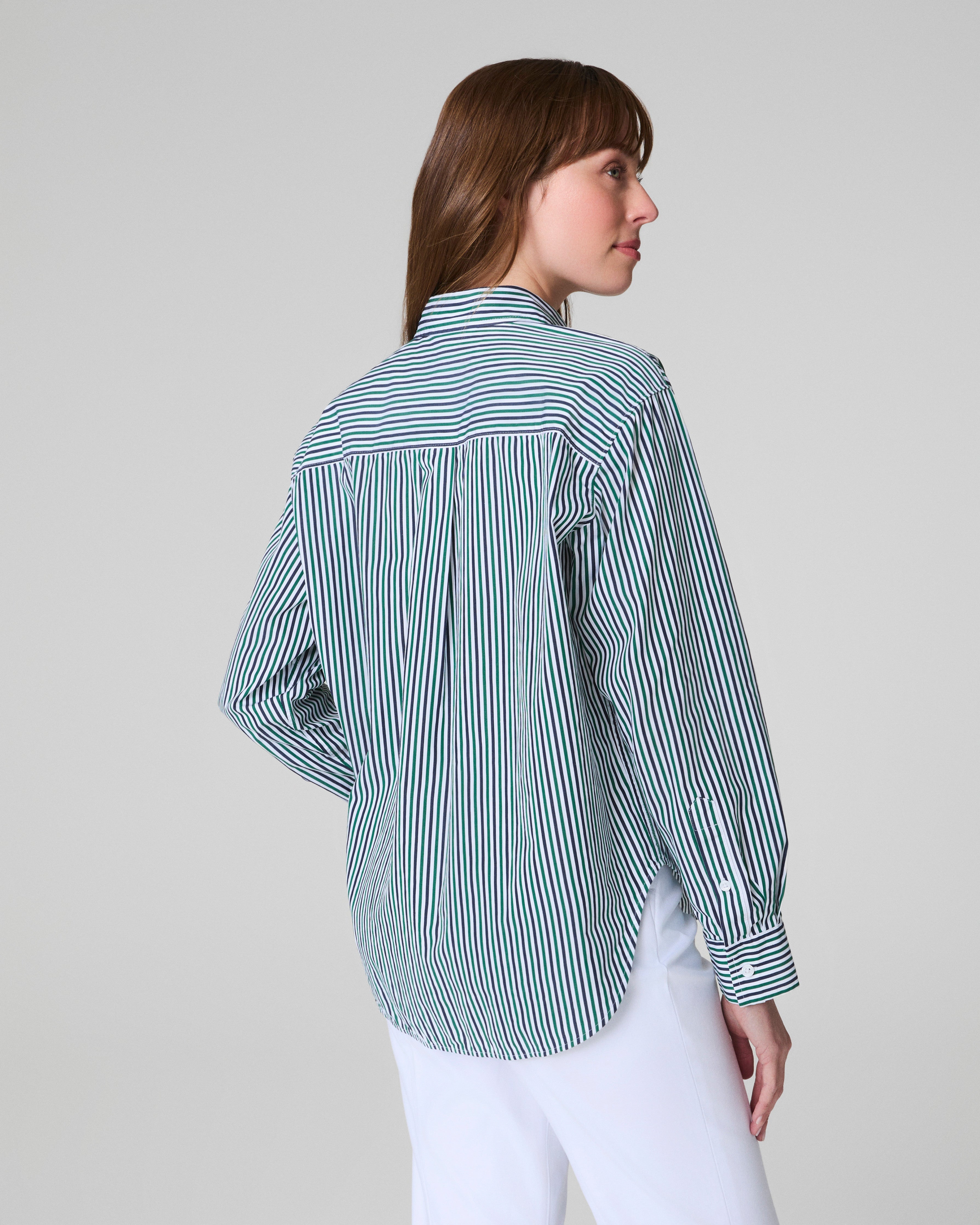 SPANX® Poplin Oversized Button-Up Shirt | Classic White/Timeless Navy/Ivy