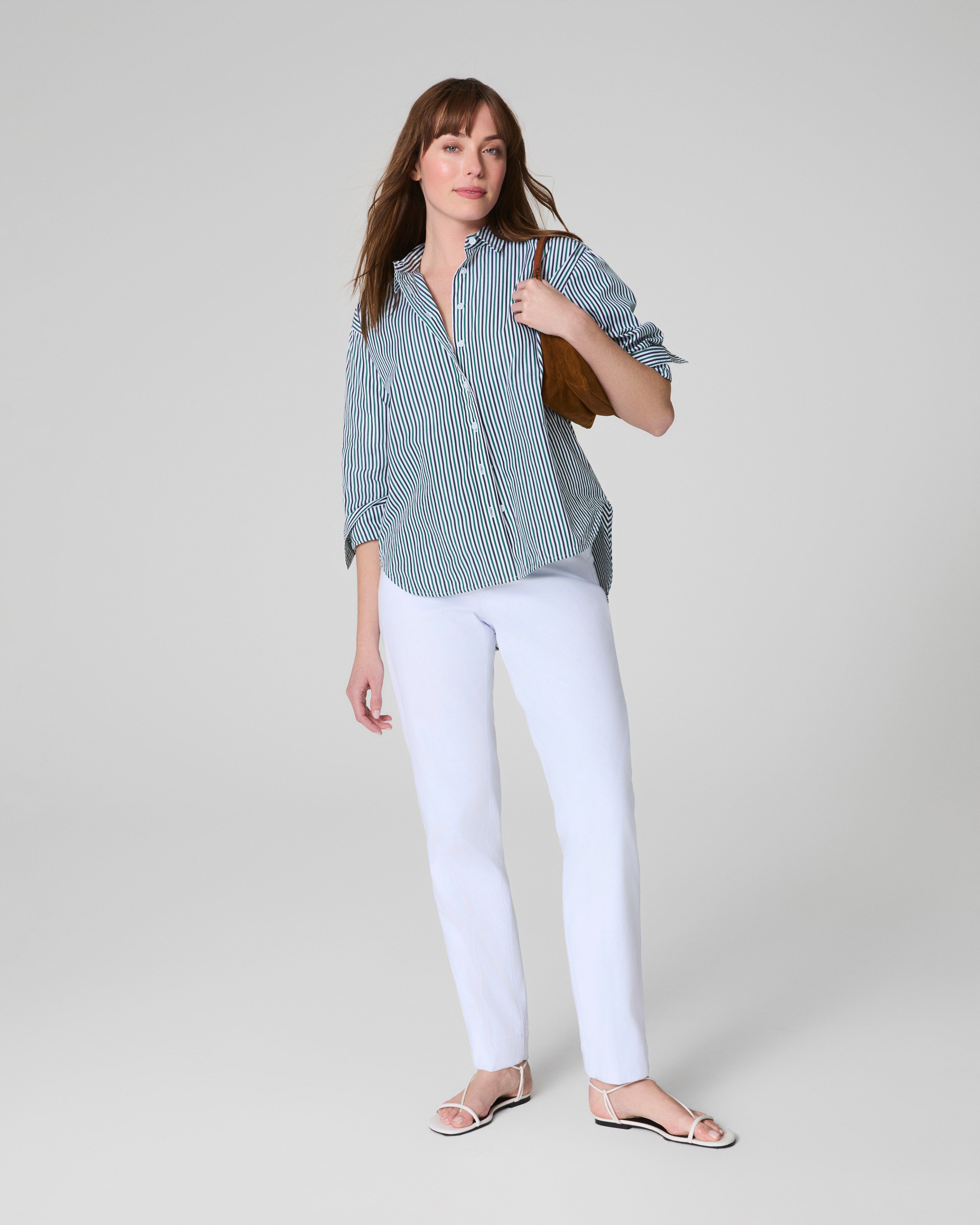 SPANX® Poplin Oversized Button-Up Shirt | Classic White/Timeless Navy/Ivy