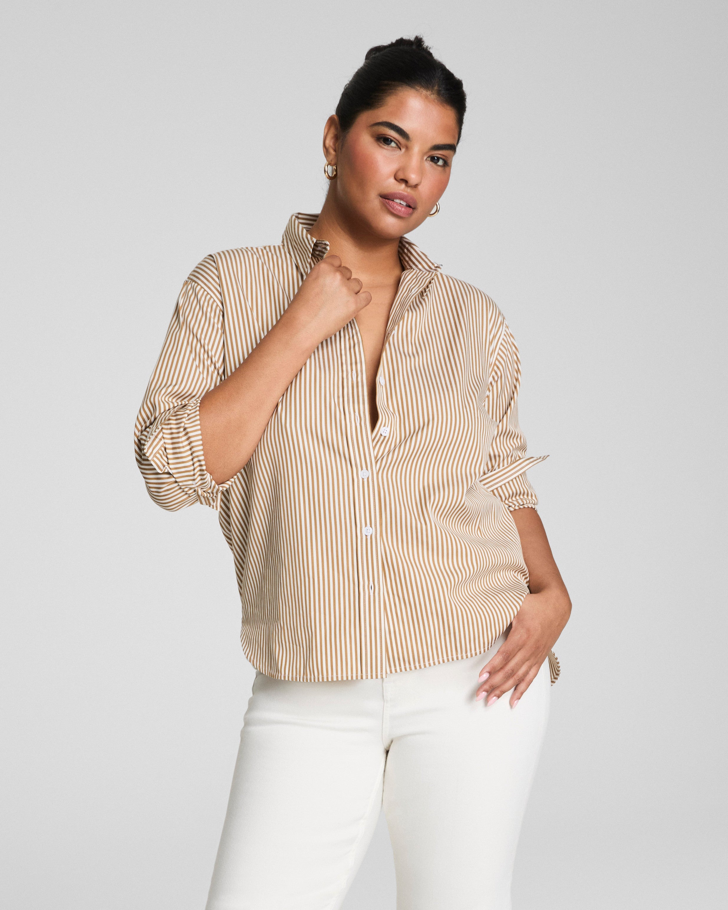 SPANX® Poplin Oversized Button-Up Shirt | Porcelain/Flax