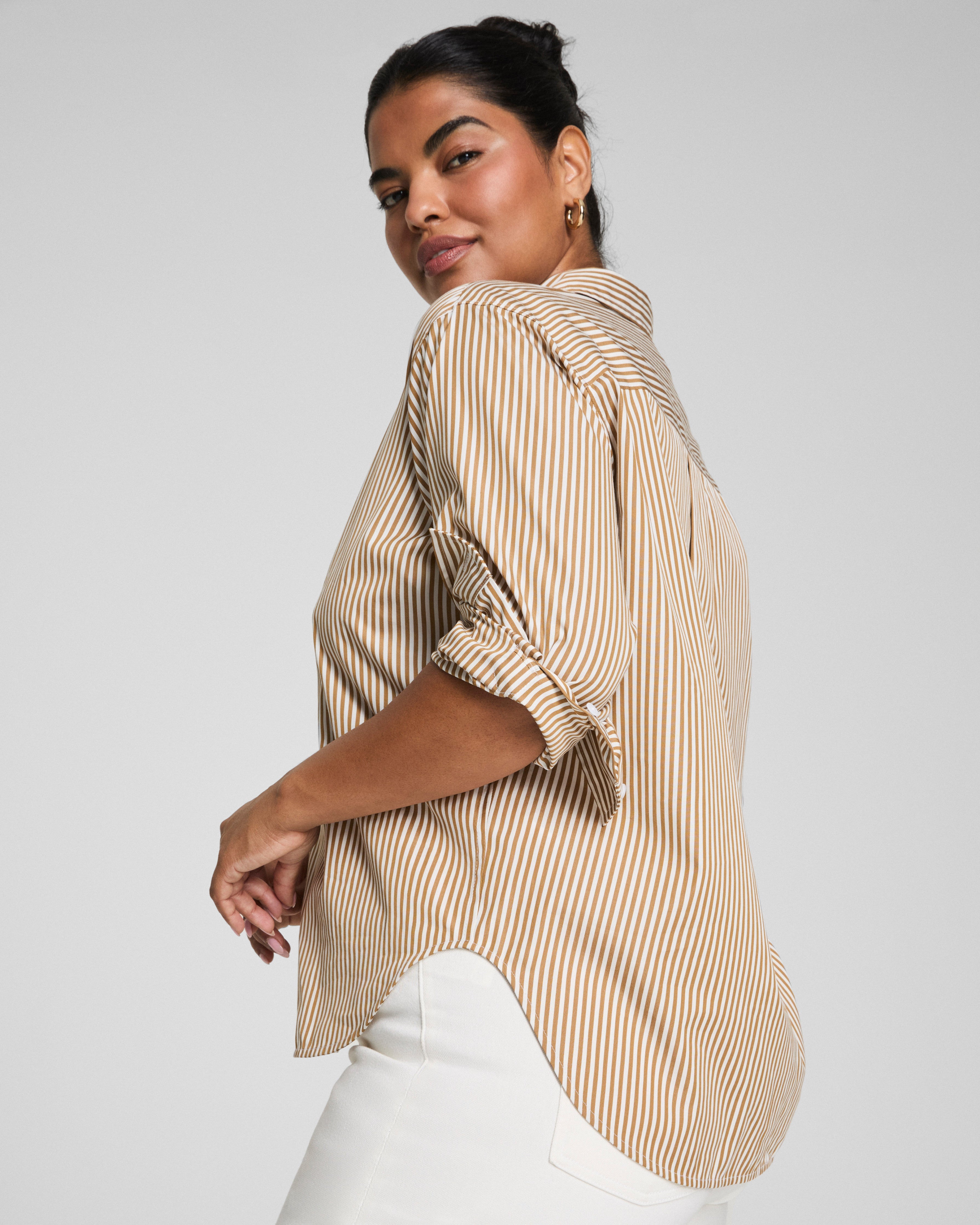 SPANX® Poplin Oversized Button-Up Shirt | Porcelain/Flax