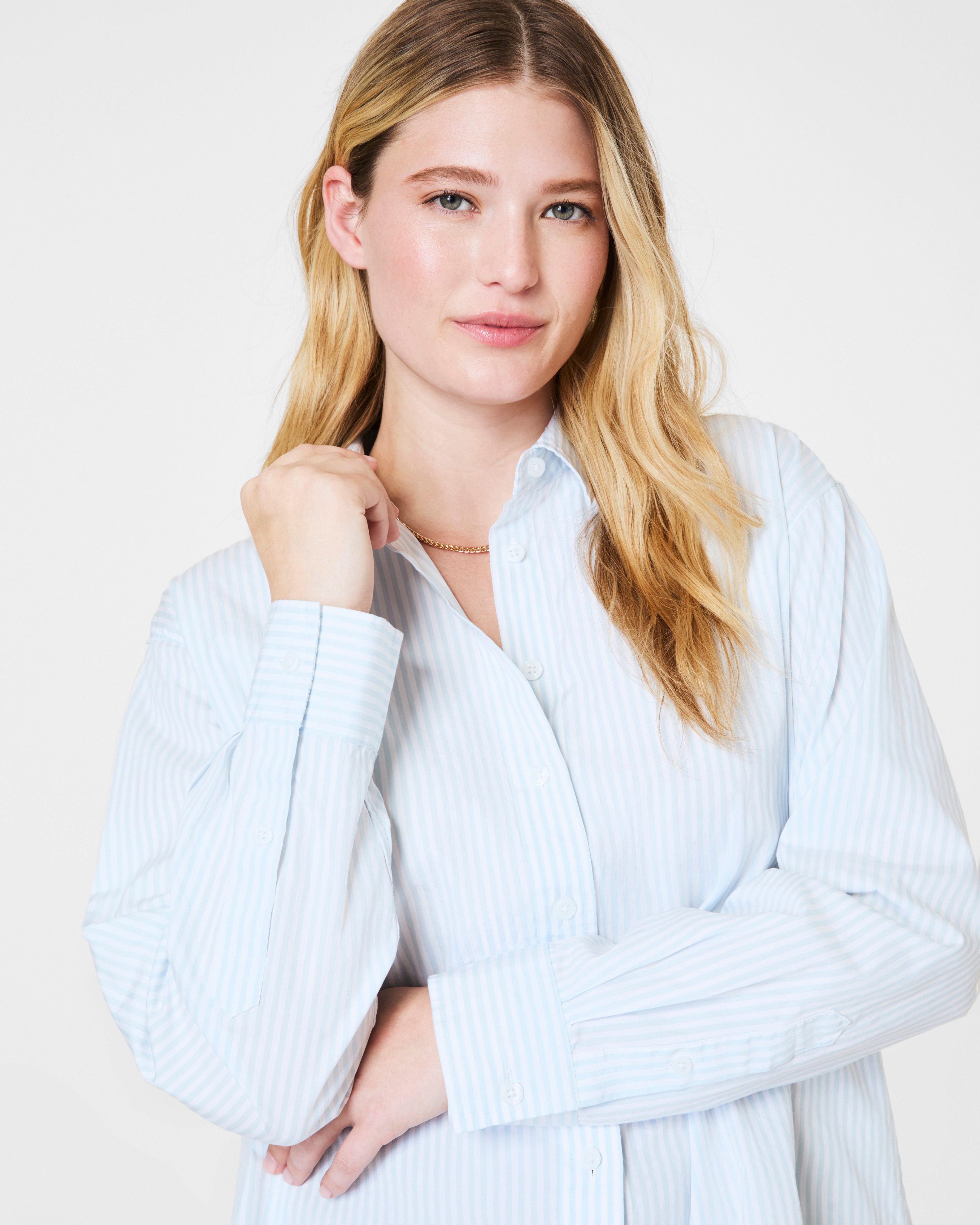 SPANX® Poplin Oversized Button-Up Shirt | Classic White/Sky