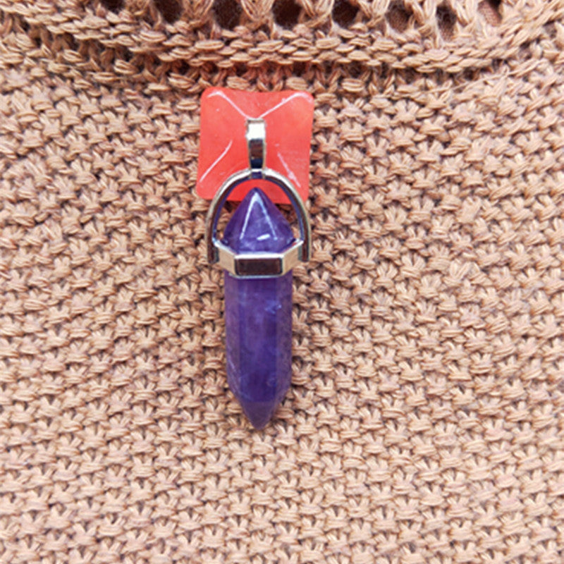 Natural Stone Amethyst Bullet Hexagon Prism Necklaces