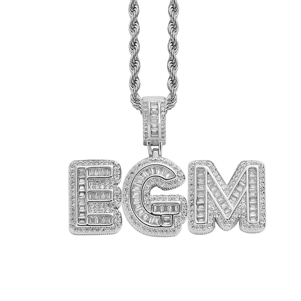 Women's & Men's Hop Cool Rock Sugar Letters Numbers Stitching Combination Square Zircon Pendant