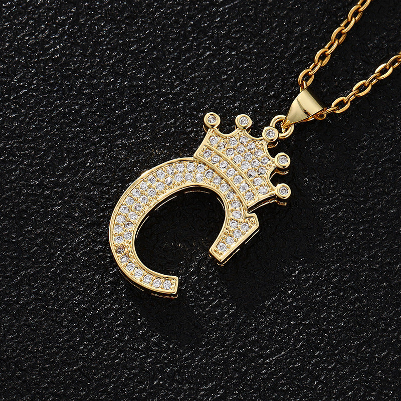 Women's Letters Fashion Crown Stainless Steel Zircon Necklaces