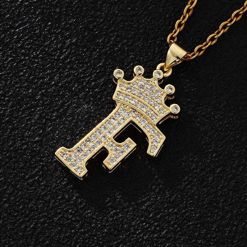 Women's Letters Fashion Crown Stainless Steel Zircon Necklaces