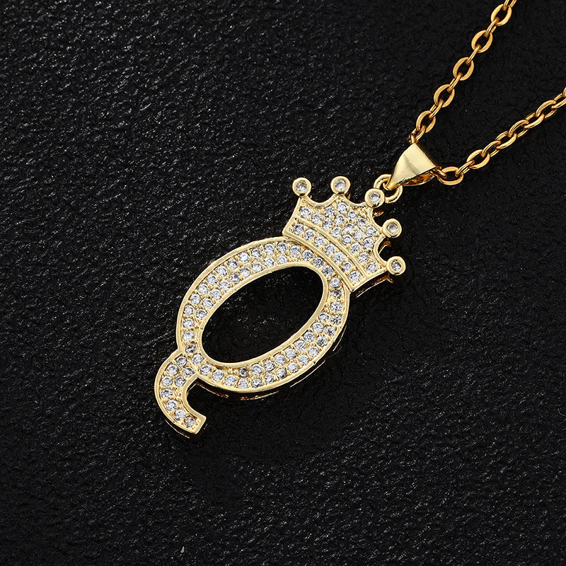 Women's Letters Fashion Crown Stainless Steel Zircon Necklaces