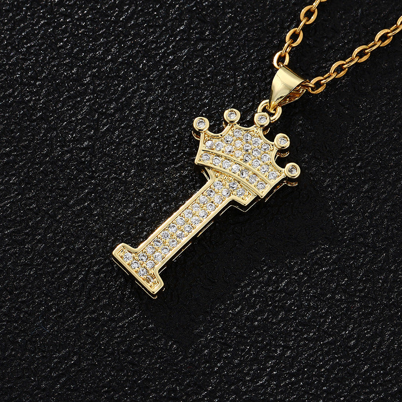 Women's Letters Fashion Crown Stainless Steel Zircon Necklaces