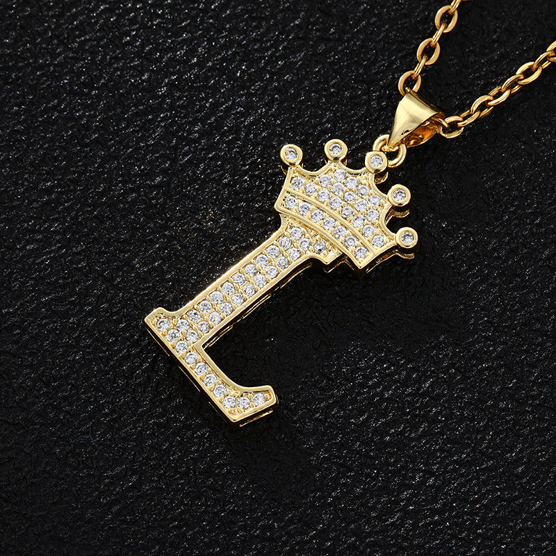 Women's Letters Fashion Crown Stainless Steel Zircon Necklaces
