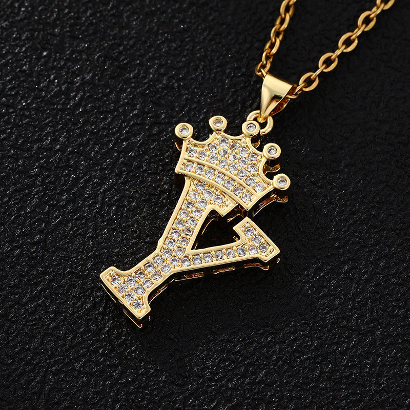 Women's Letters Fashion Crown Stainless Steel Zircon Necklaces