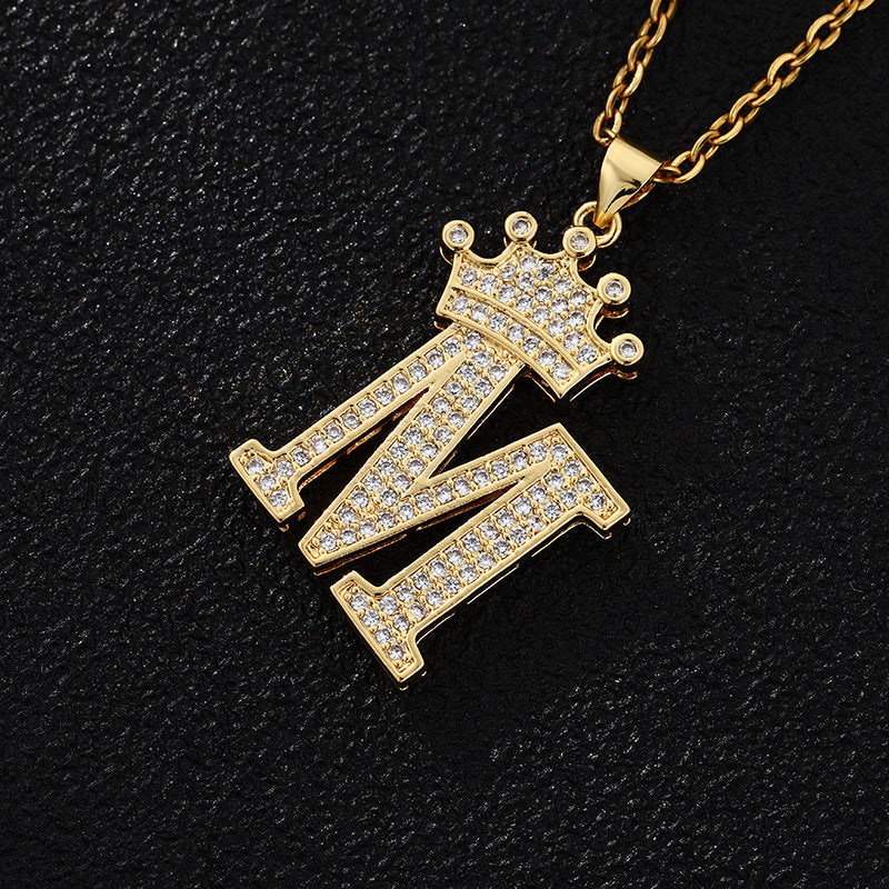 Women's Letters Fashion Crown Stainless Steel Zircon Necklaces