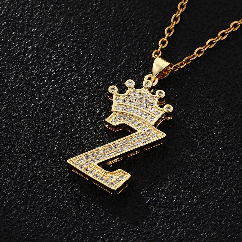 Women's Letters Fashion Crown Stainless Steel Zircon Necklaces