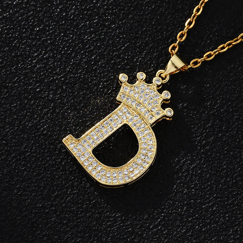 Women's Letters Fashion Crown Stainless Steel Zircon Necklaces