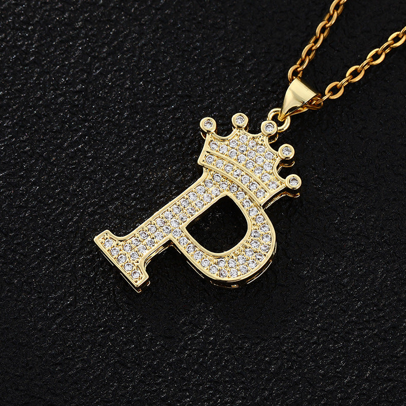Women's Letters Fashion Crown Stainless Steel Zircon Necklaces