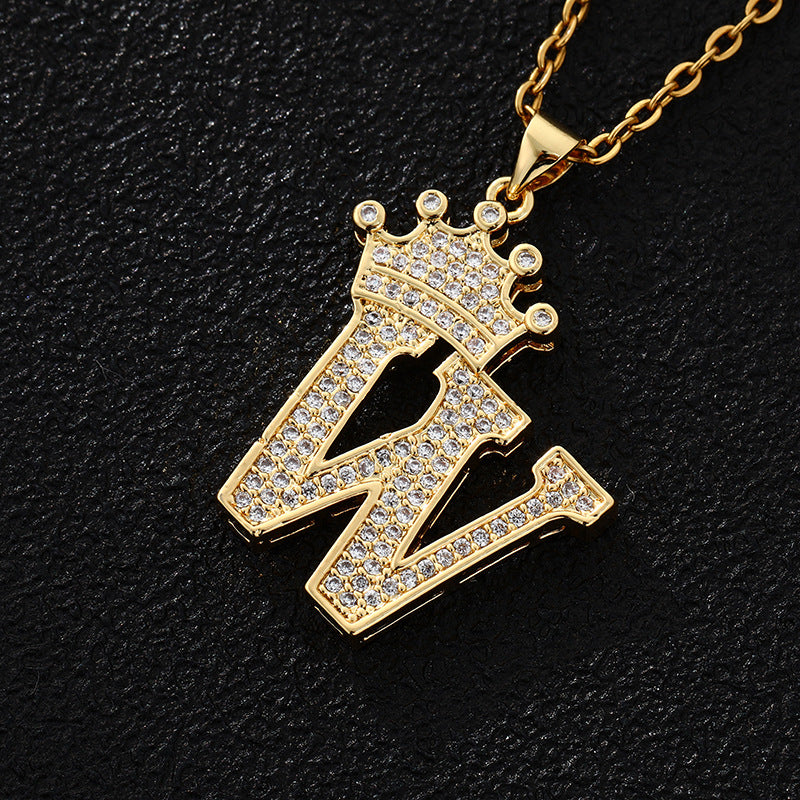 Women's Letters Fashion Crown Stainless Steel Zircon Necklaces