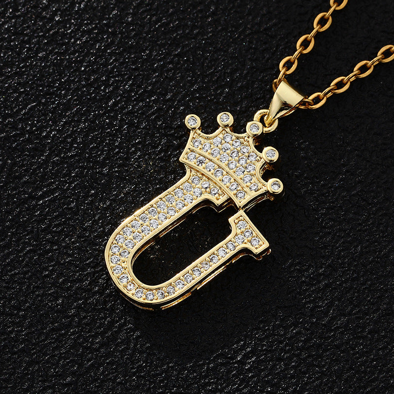 Women's Letters Fashion Crown Stainless Steel Zircon Necklaces