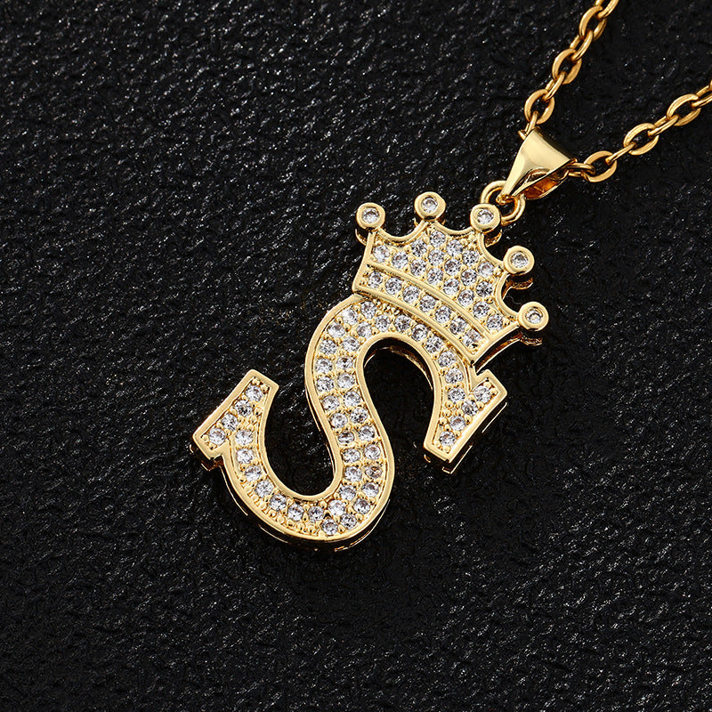 Women's Letters Fashion Crown Stainless Steel Zircon Necklaces
