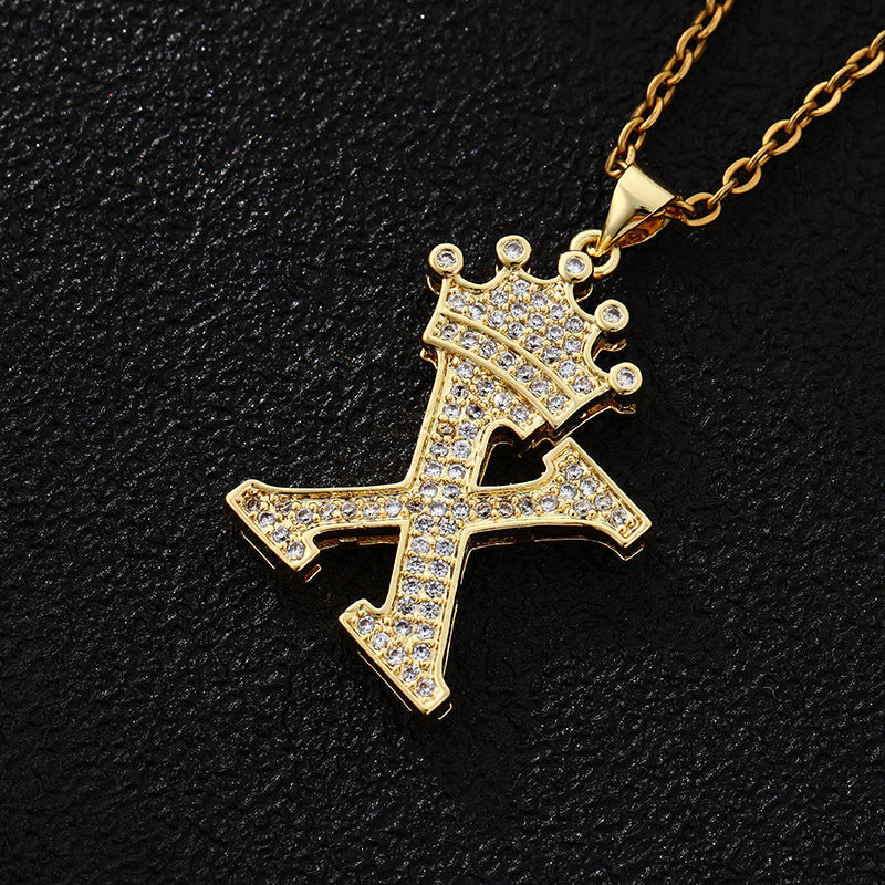Women's Letters Fashion Crown Stainless Steel Zircon Necklaces