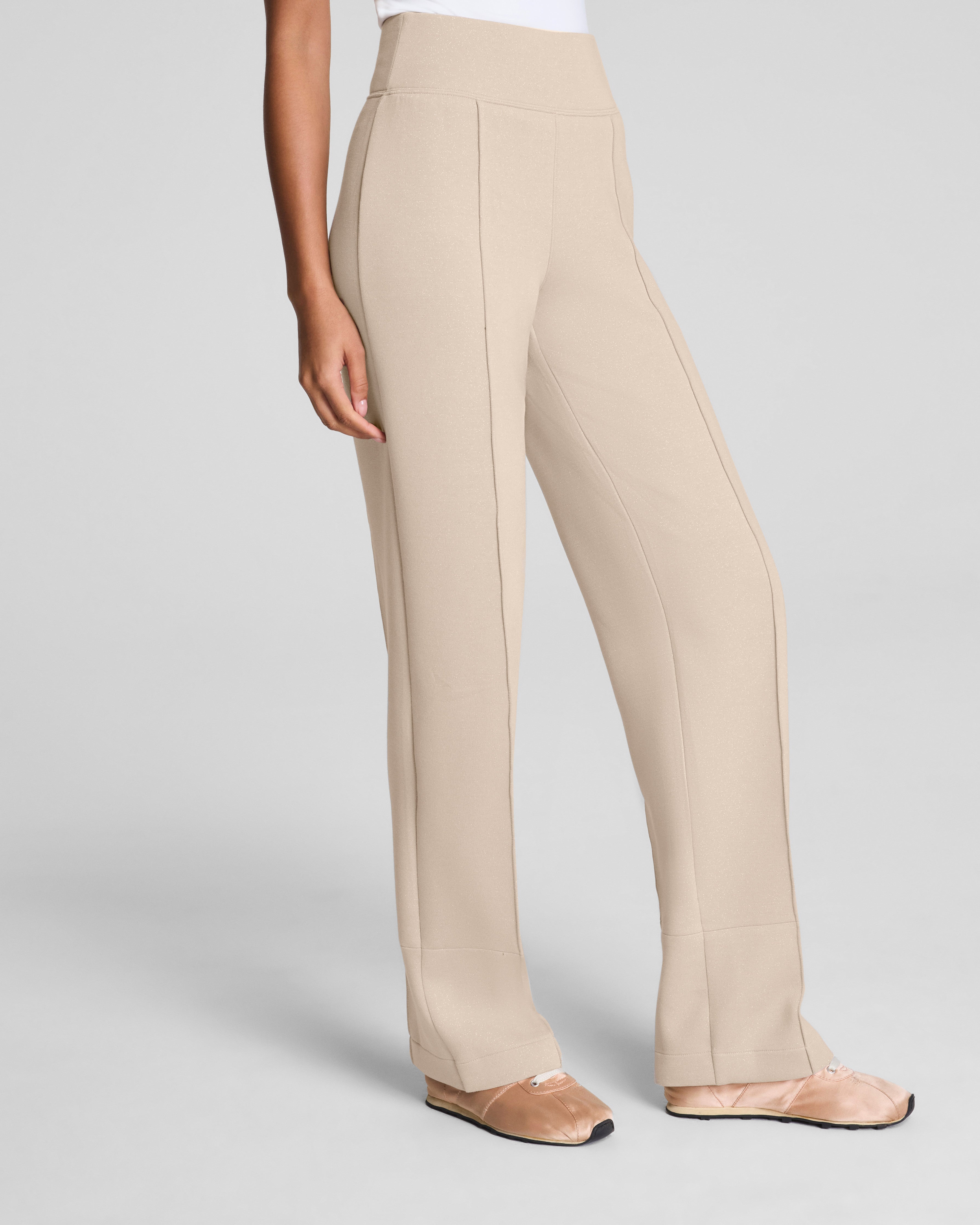 SPANX AirEssentials® Luxe Straight Leg Pant with Shimmer | Bone / Silver Shimmer