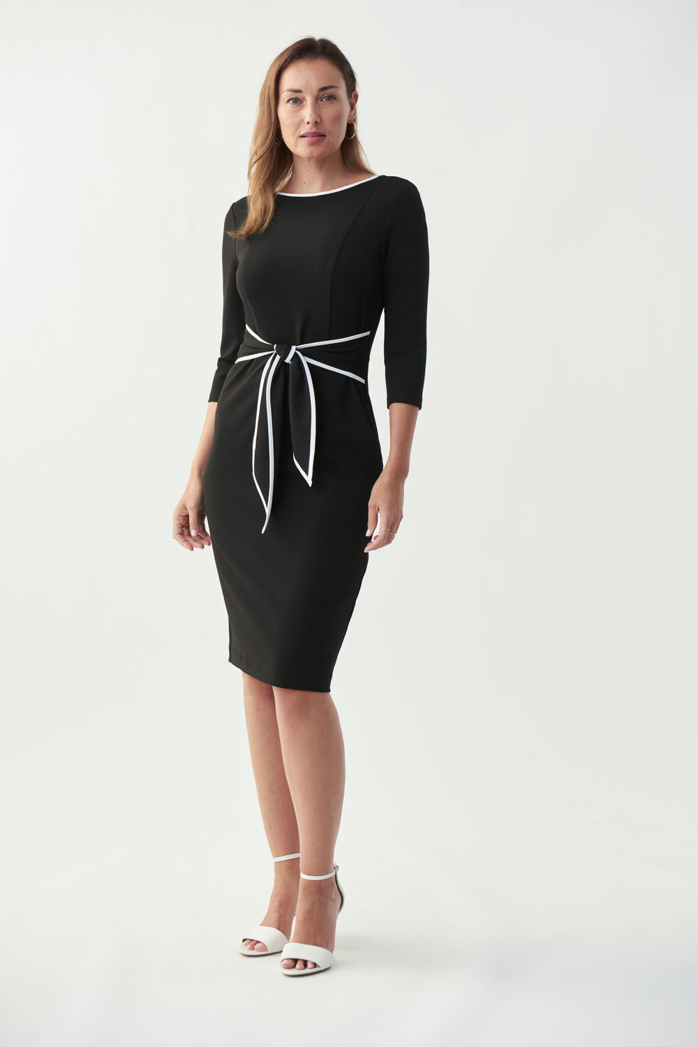 Joseph Ribkoff Black/Off-White Contrast Trim Dress Style 221210