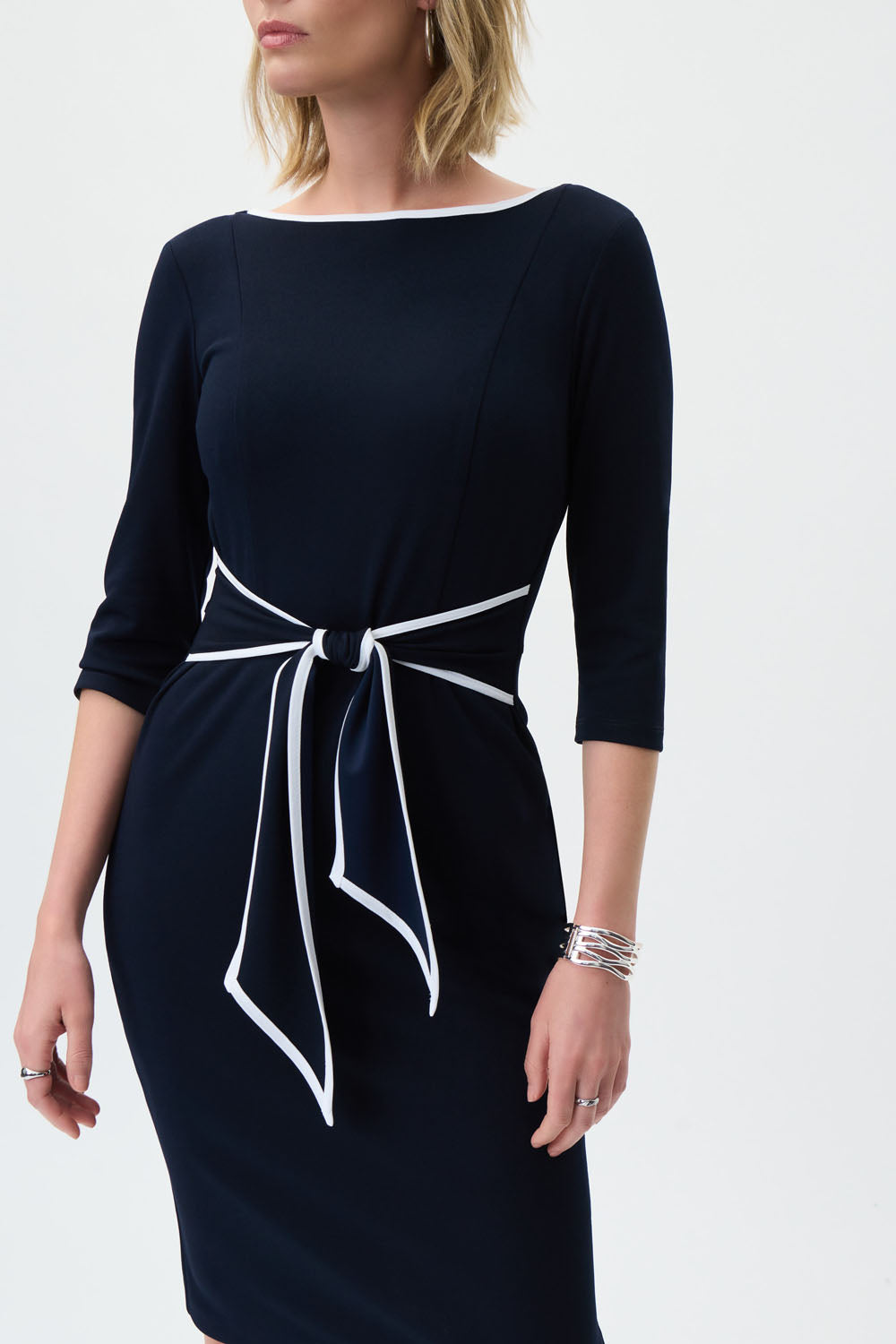 Joseph Ribkoff Midnight Blue/Off-White Contrast Trim Dress Style 221210