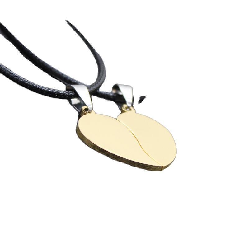 Steel Heart-shaped Couple Pair Of Stainless Stitching Tag Lettering Advertising Necklaces