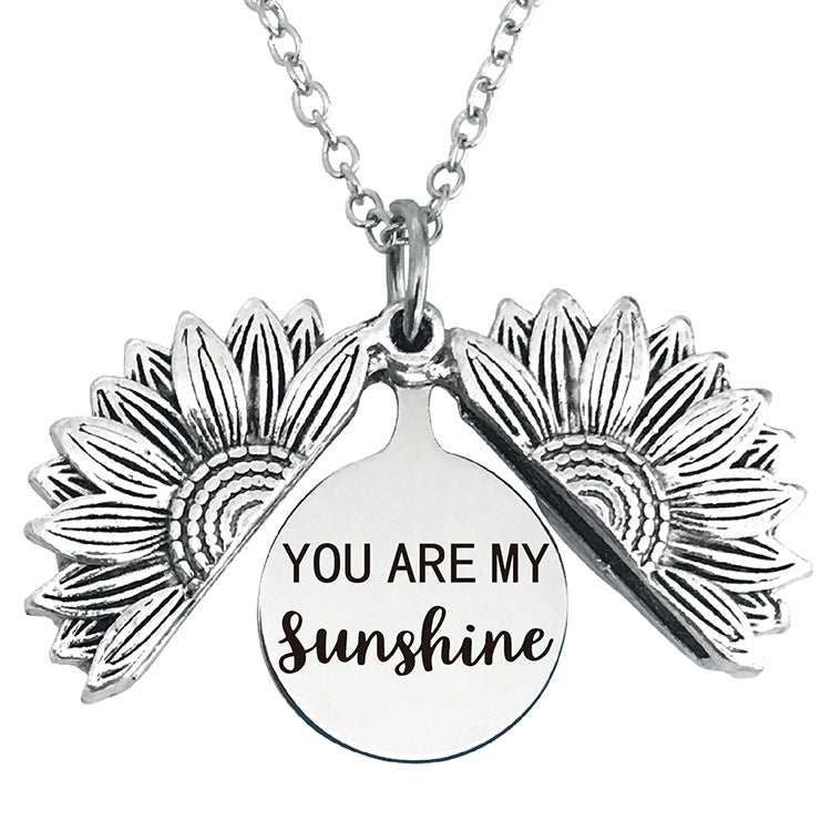 Vintage Sunflower Open Lettering Stainless Steel Necklaces