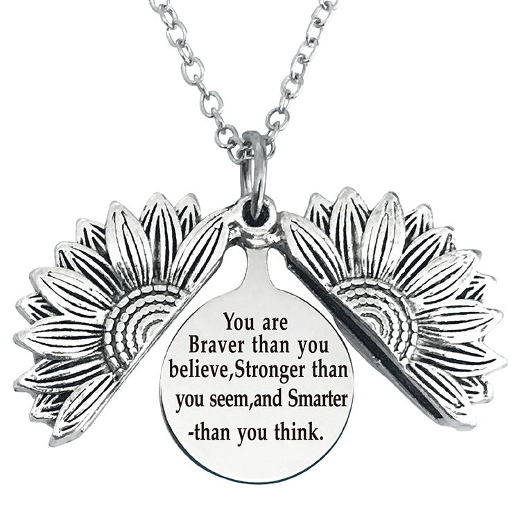Vintage Sunflower Open Lettering Stainless Steel Necklaces