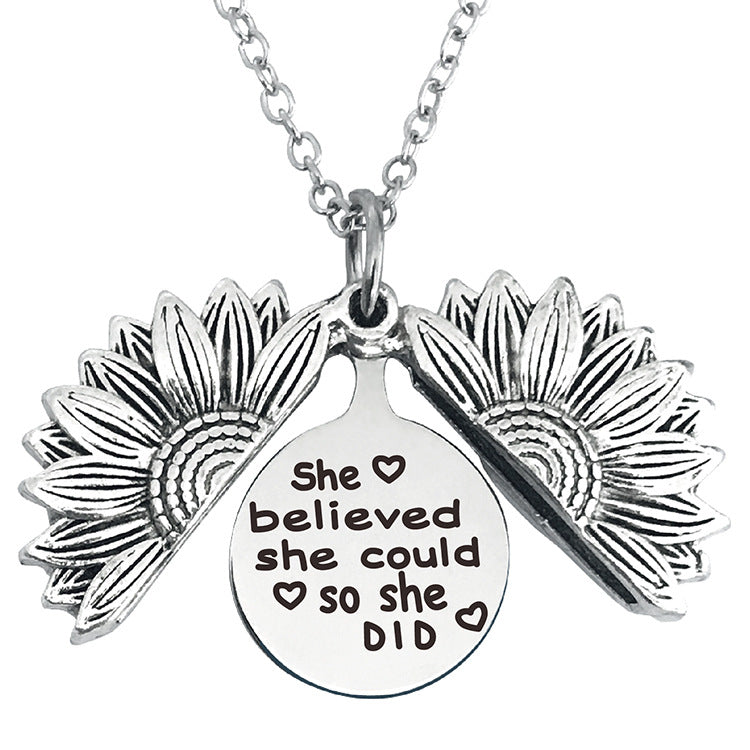 Vintage Sunflower Open Lettering Stainless Steel Necklaces