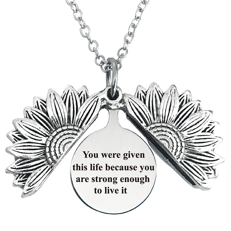 Vintage Sunflower Open Lettering Stainless Steel Necklaces