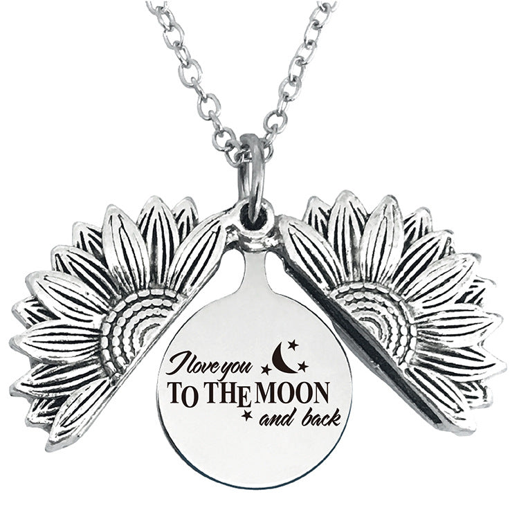 Vintage Sunflower Open Lettering Stainless Steel Necklaces