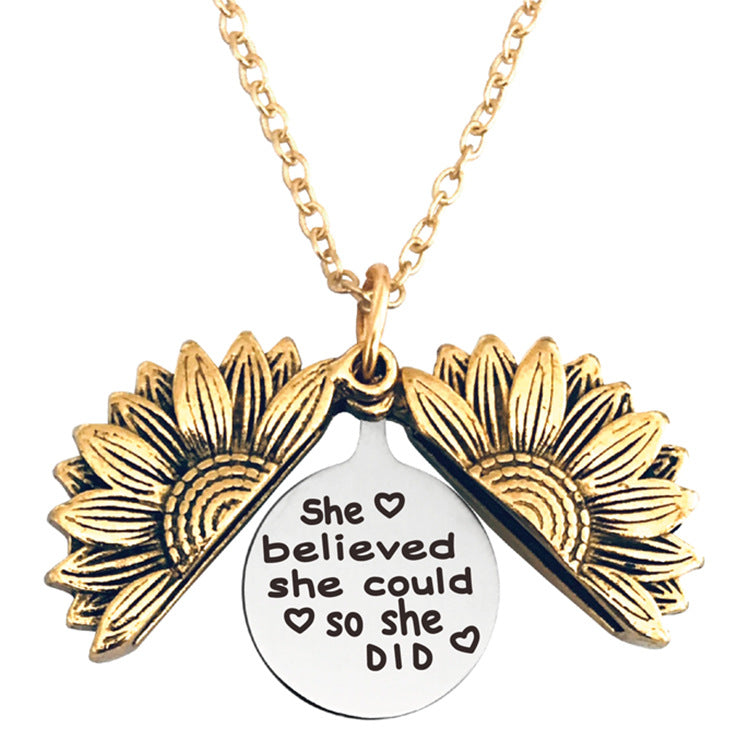 Vintage Sunflower Open Lettering Stainless Steel Necklaces