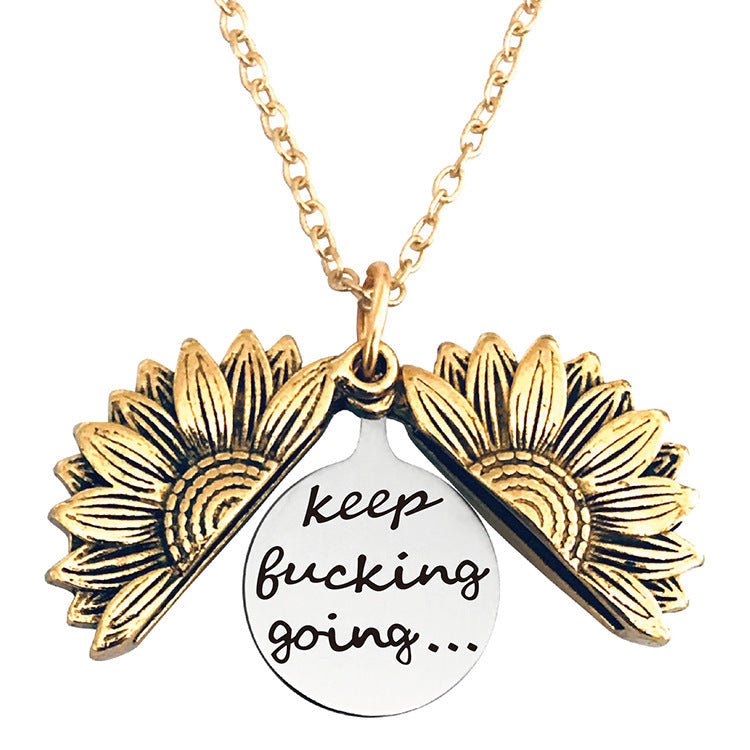 Vintage Sunflower Open Lettering Stainless Steel Necklaces