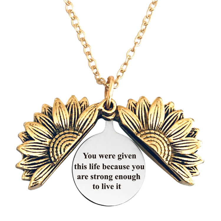 Vintage Sunflower Open Lettering Stainless Steel Necklaces