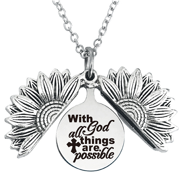 Vintage Sunflower Open Lettering Stainless Steel Necklaces