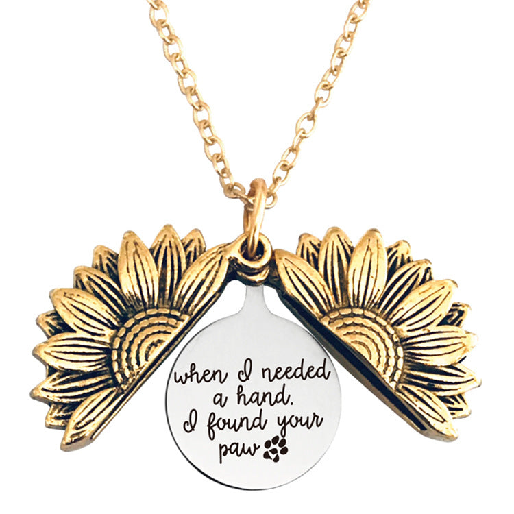 Vintage Sunflower Open Lettering Stainless Steel Necklaces