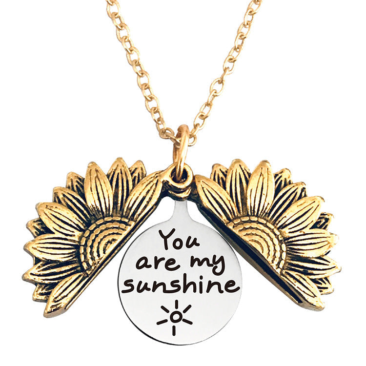 Vintage Sunflower Open Lettering Stainless Steel Necklaces