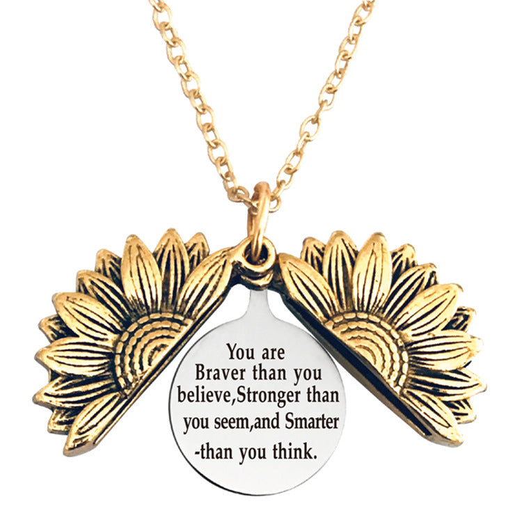 Vintage Sunflower Open Lettering Stainless Steel Necklaces