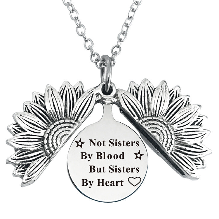 Vintage Sunflower Open Lettering Stainless Steel Necklaces