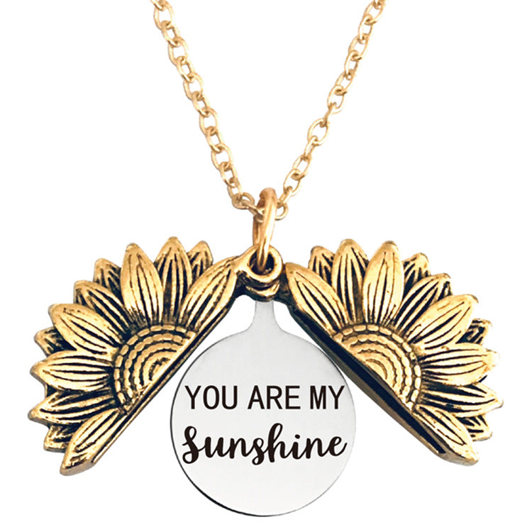 Vintage Sunflower Open Lettering Stainless Steel Necklaces