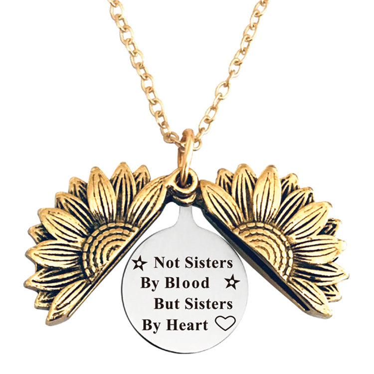 Vintage Sunflower Open Lettering Stainless Steel Necklaces