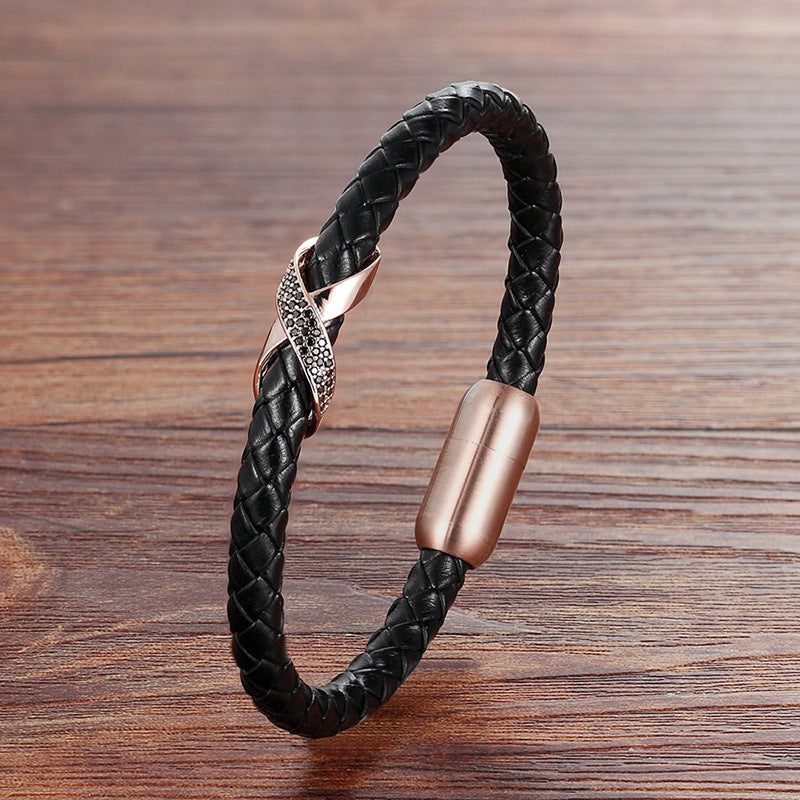 Women's & Men's Punk Couple Stainless Steel Leather String Bracelets